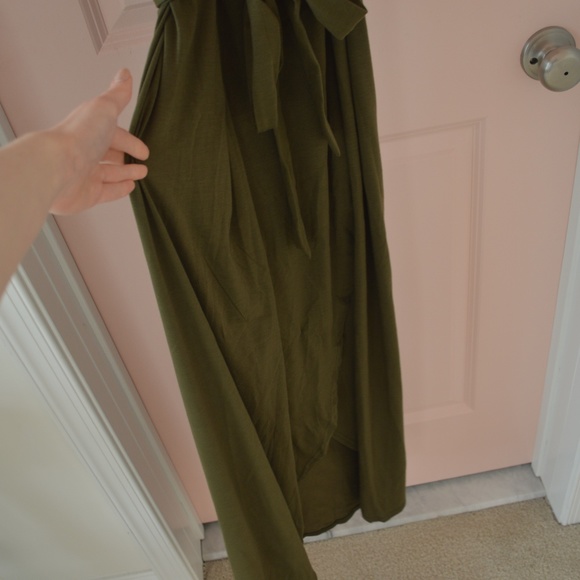 NWT! Olive Green Faux Wrap Slit Maxi Dress - Picture 7 of 9